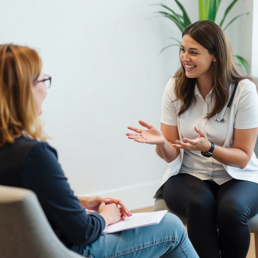 two women talking in therapy session
